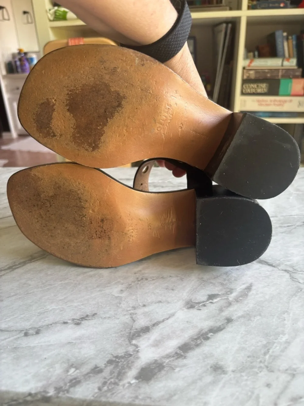 EUC CELINE Black w/Gold Grommet Straps block Heeled Sandals - Women size - Picture 6 of 6